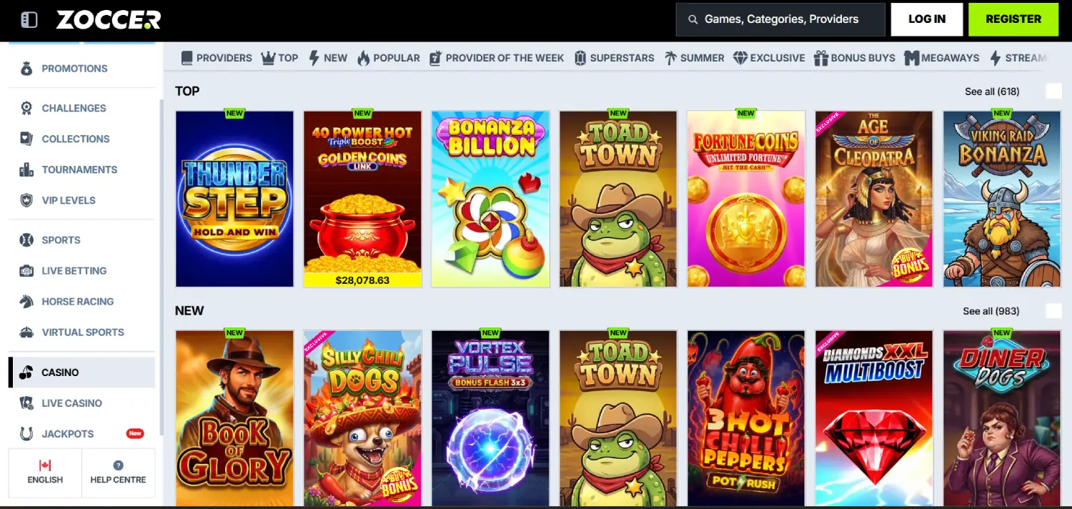 zoccer casino page