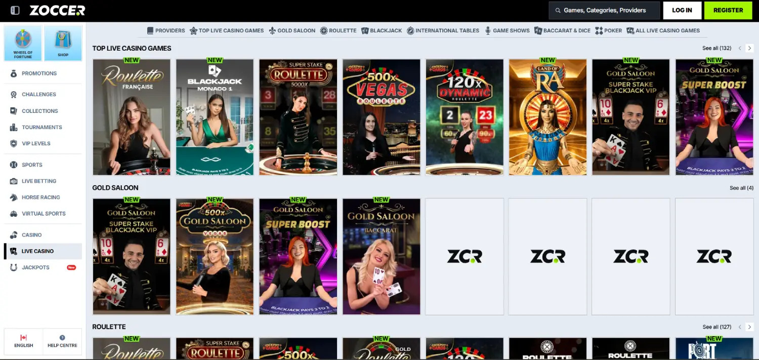 zoccer live casino page